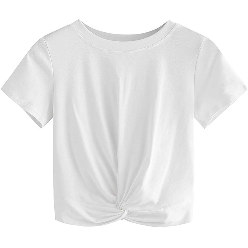 NWT Womens Crop Top Solid White Twist Front Tee Small